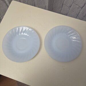 Vintage Fire King Delphite Blue Azur-ite Swirl Milk Glass Saucers Set of 2